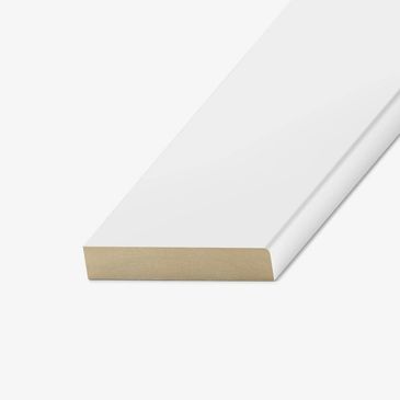 Primed white Round Edge 3.5'' baseboard.