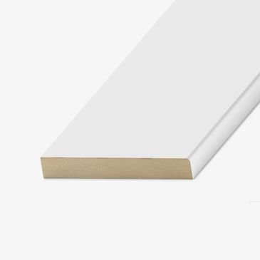 Contemporary primed white round edge 4.5'' baseboard.