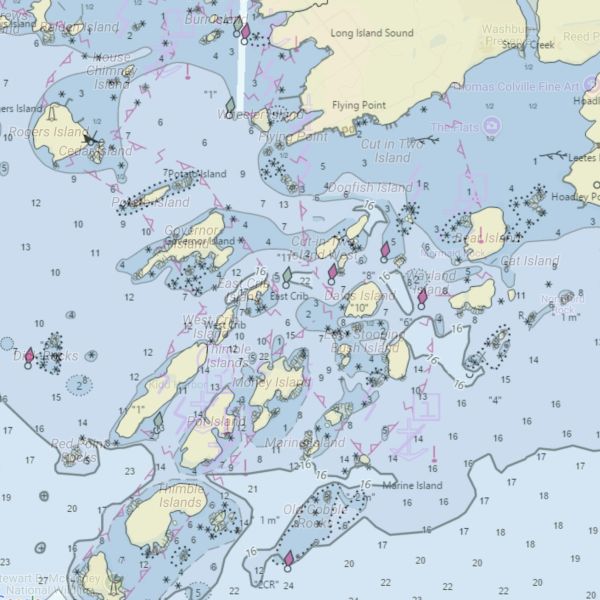 Navigational chart of Long Island Sound and nearby islands.