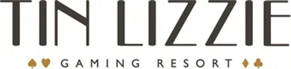 Logo of Tin Lizzie Gaming Resort with card suit symbols.
