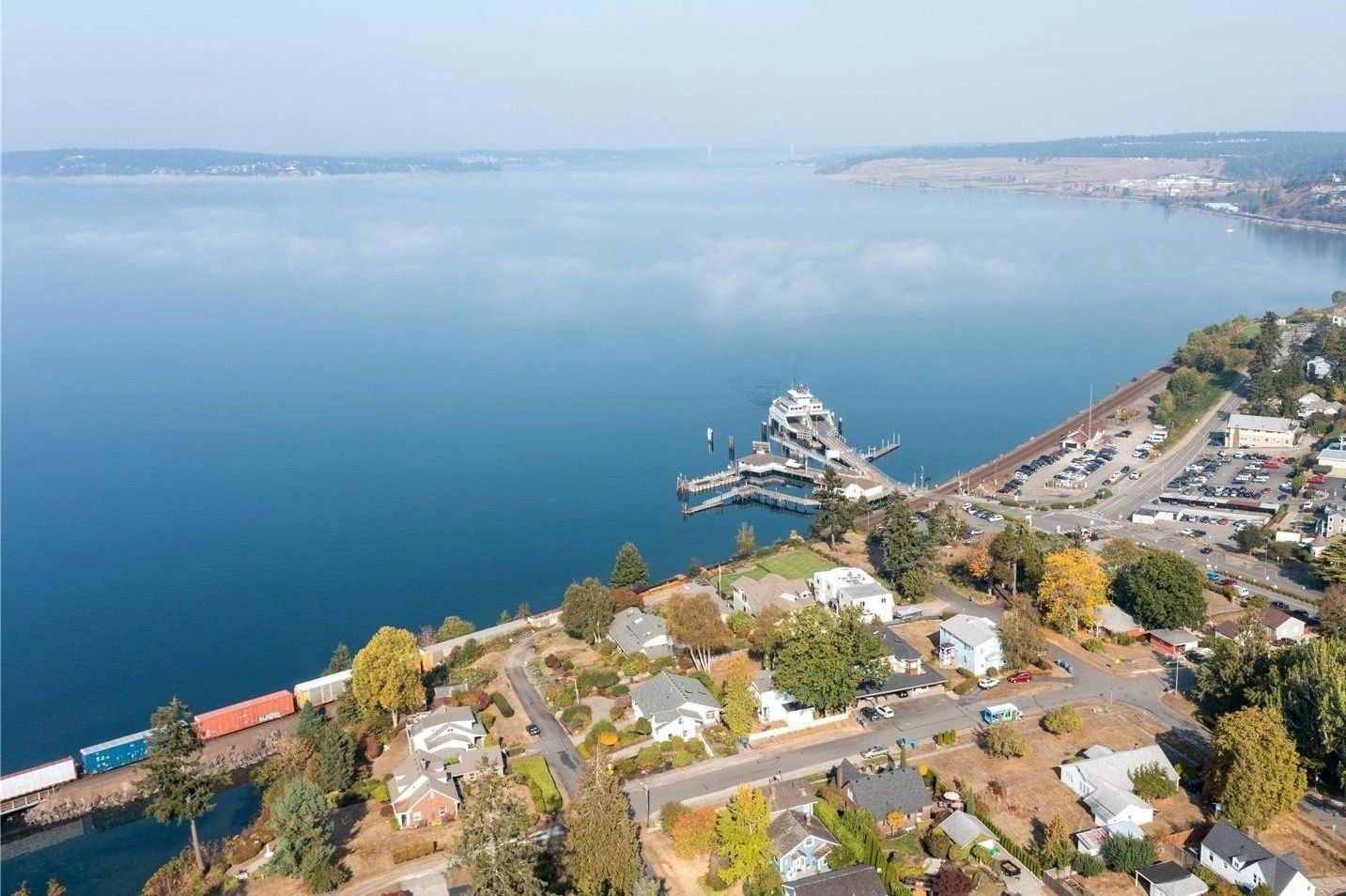 Aerial view of Steilcoom and the marina ferry.