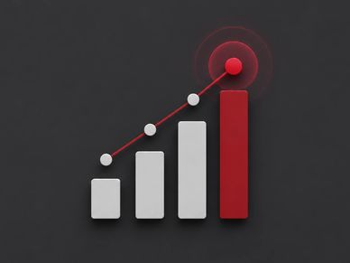Bar chart with rising red line and target on top.