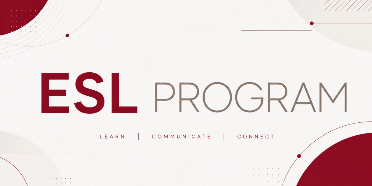 ESL Program promotional banner with focus on learning and communication.