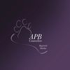 Purple background with white paw print logo and the words APB Counsellors