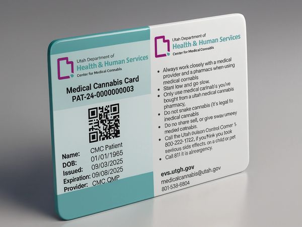 Utah Medical Cannabis Card with patient info and usage guidelines.