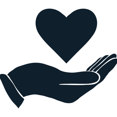 Hand holding a heart symbol.