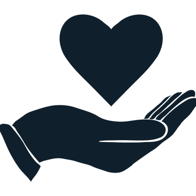 Hand holding up a heart symbol.
