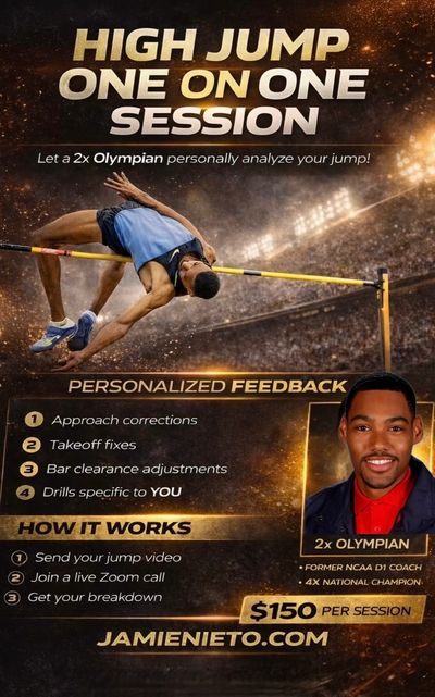 High jump coaching session with a 2x Olympian offering personalized feedback.