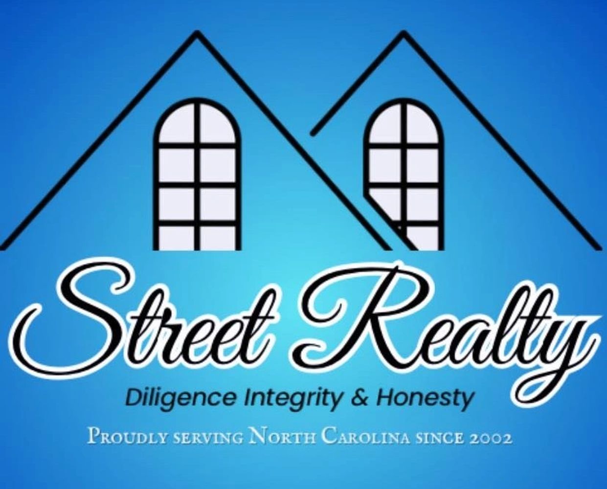 Logo for Street Realty with house rooftops and windows on a blue background.