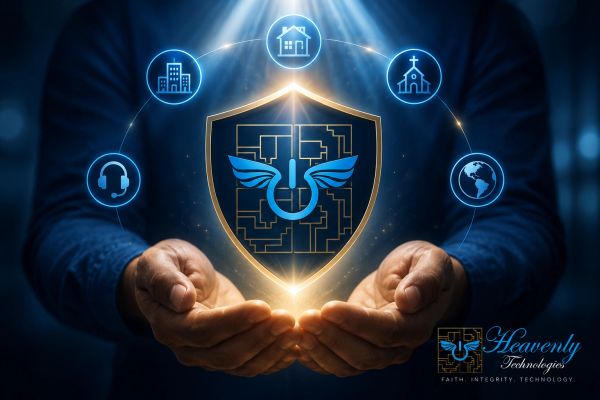 Cybersecurity protection, virus removal, network security, and data protection services offered by Heavenly Technologies.