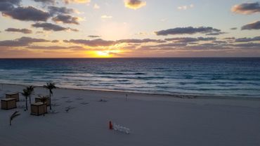 The beautiful white, sand beach of La Blanc, Cancun, Mexico.