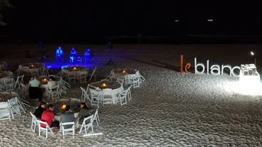 Dining on the beach at La Blanc, Cancun, Mexico.
