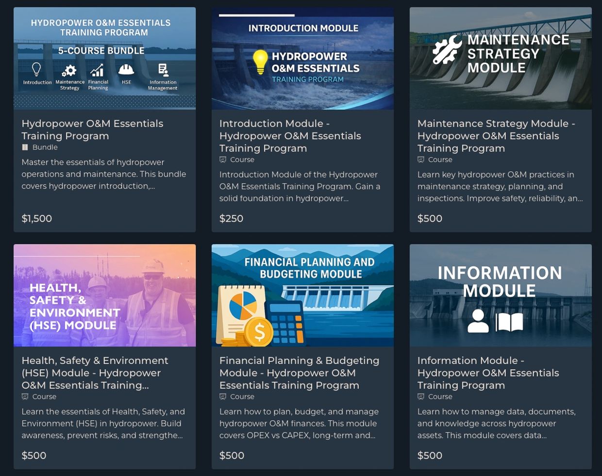 Course line up - Hydropower O&M Essentials Training Program 