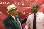 Optimistically greeting a colleague @ Shaw U. home of the Student Nonviolent Coordinating Committee.