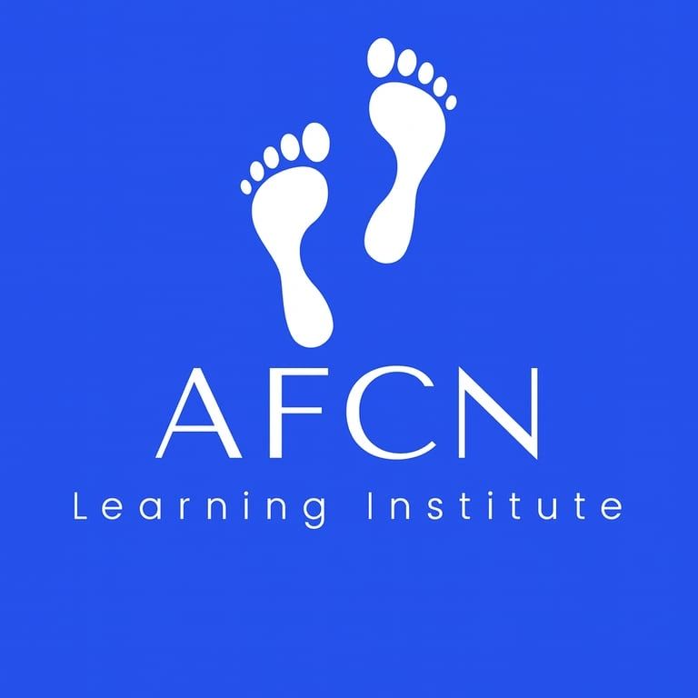 Logo featuring footprints and 'AFCN Learning Institute'.