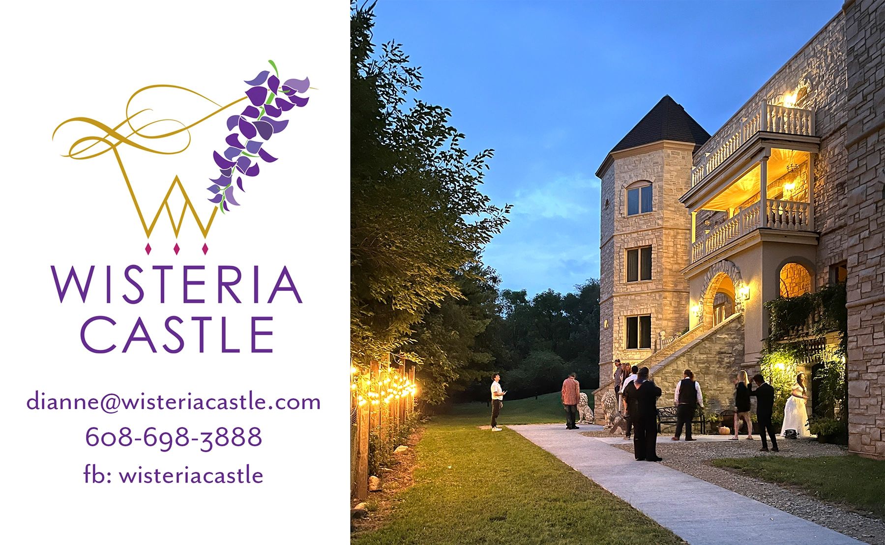 Wisteria Castle front at dusk
