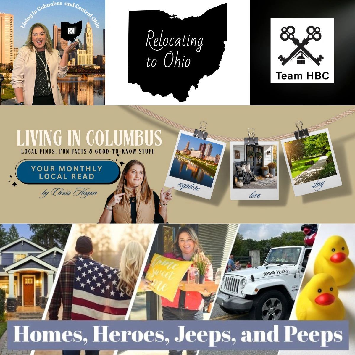 Collage showcasing Columbus living, relocation, real estate, and local lifestyle.