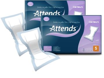 Attends products, incontinence supplies, available in a range of sizes.