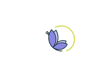 A purple butterfly with a yellow crescent shape on a white background.