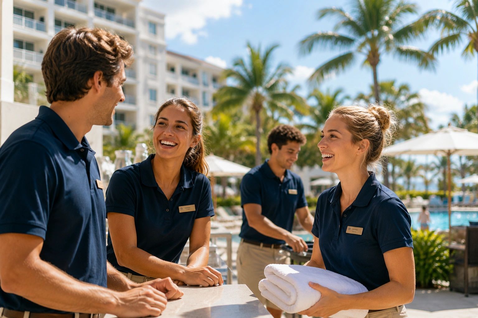International university students working at a resort in Florida.