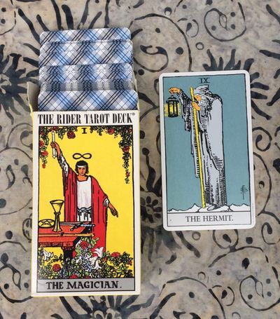 The Magician and The Hermit cards from The Rider Waite Smith Tarot Deck.
