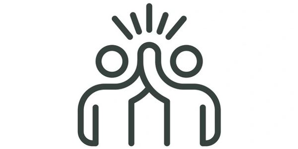 Two simplified figures giving a high five with celebratory lines above.