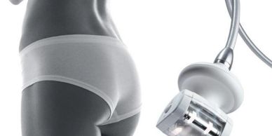 Person in white underwear with a medical or beauty device.