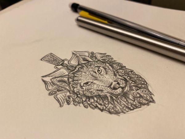 A sketch of a wolf pendant 