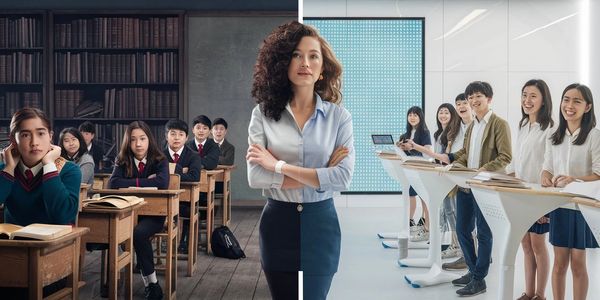Teacher in front of class teaching ai class