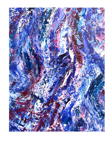 Abstract painting with swirling blues and purples.