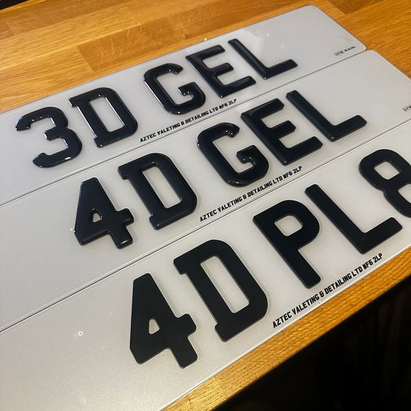 DVLA-compliant 3D Gel and Acrylic number plates on display