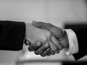 Two people shaking hands.