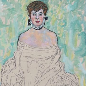 Art Nouveau female portrait painting in Gustav Klimt style for online art auction