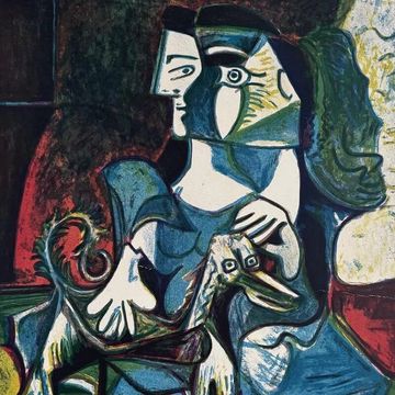 Cubist portrait painting with figure in Pablo Picasso style for online art auction