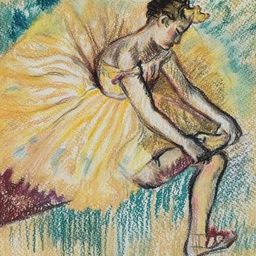 Impressionist ballerina pastel drawing in Edgar Degas style for online art auction