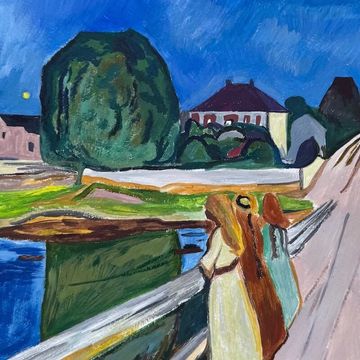 Expressionist night landscape painting in Edvard Munch style for online live auction