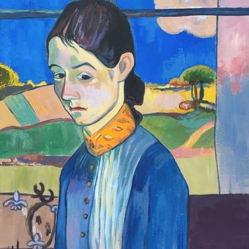 Post-Impressionist portrait of a young woman in Paul Gauguin style for online art auction