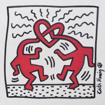 Pop Art heart composition drawing in Keith Haring style for online art auction