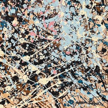 Abstract Expressionist drip mixed media painting in Jackson Pollock style for online art auction
