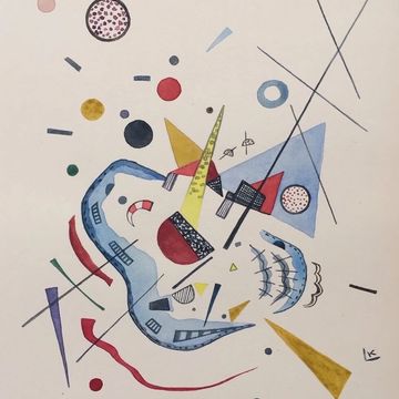 Abstract geometric watercolor composition in Wassily Kandinsky style for online art auction