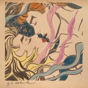Pop Art embracing couple crayon drawing in Roy Lichtenstein style for online art auction