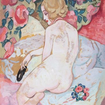 Painting nude woman on a bed Gerda Wegener Danish  illustrator erotic art masquerade