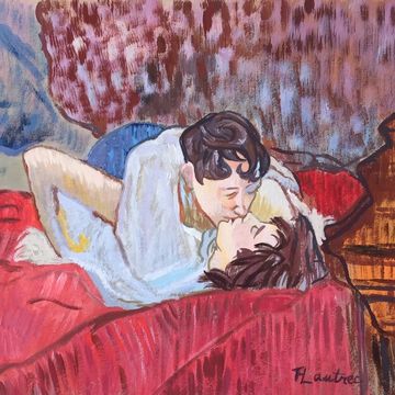 Painting kissing couple in a bed Henri de Toulouse-Lautrec French Post-Impressionism
