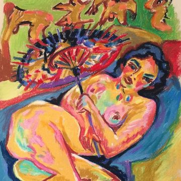 Painting nude woman with umbrella Ernst Ludwig Kirchner German Expressionism erotic art