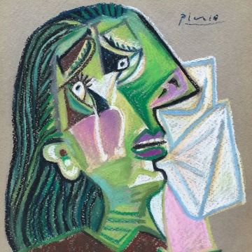 Cubist Weeping Woman pastel drawing in Pablo Picasso style for online art auction