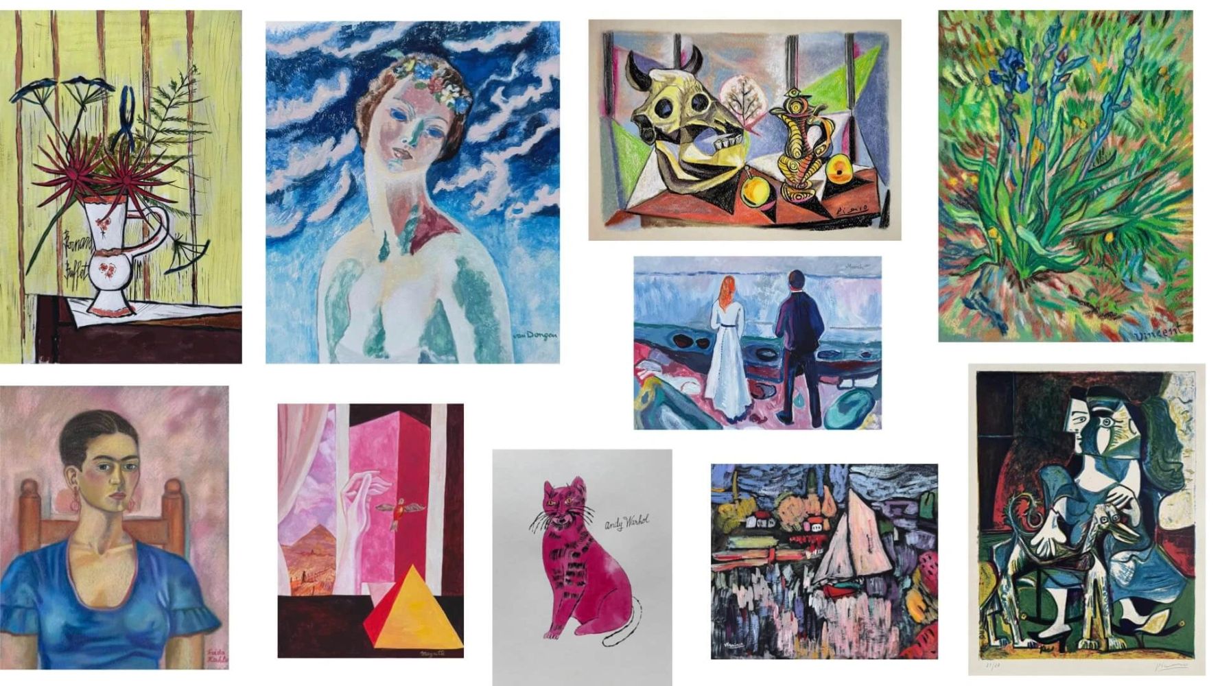 Selection of modern fine art masterworks featured at Vintage Art Finder Gallery online auction.