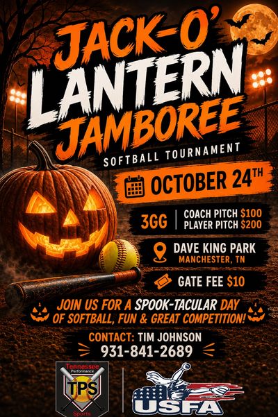 Jack-O' Lantern Jamboree softball tournament on October 24th.