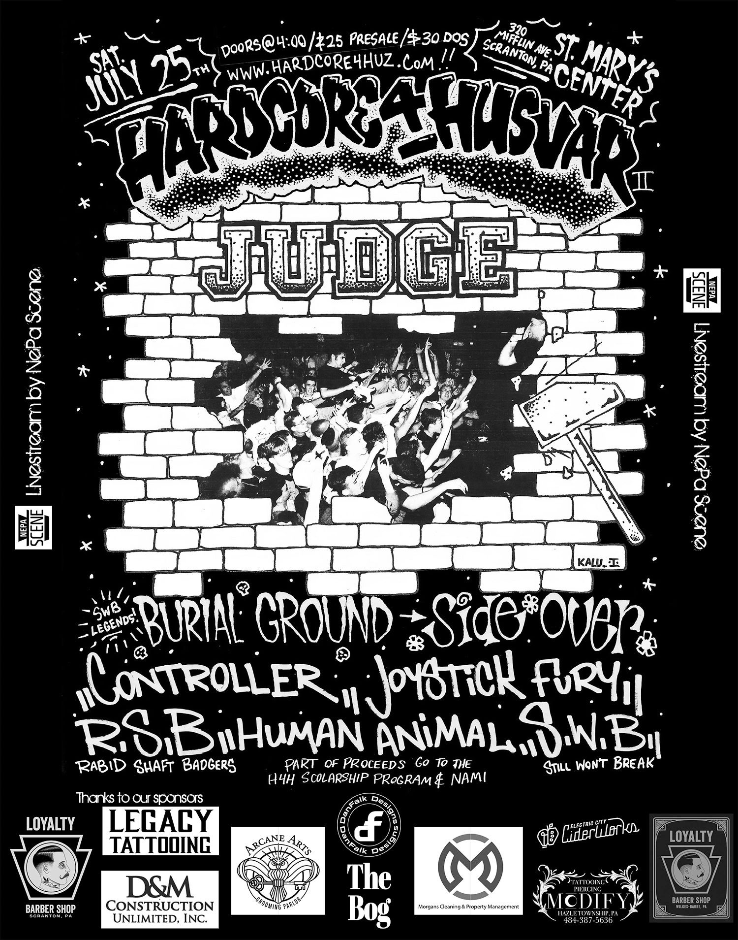 Hardcore 4 Huz II music event poster featuring Judge and other bands in Scranton, PA.