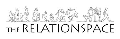 Illustration of diverse people and pets walking with 'THE RELATIONSPACE' text.