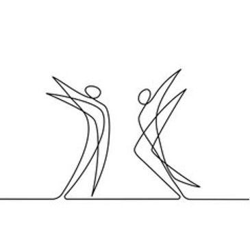 Line drawing of two dancers facing each other, leads to Dance tap